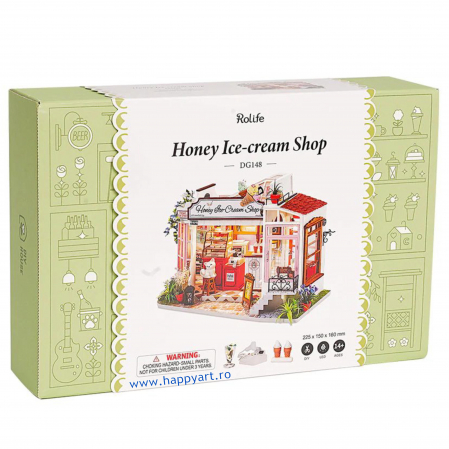Macheta casuta din lemn, de asamblat DIY, Honey Ice Cream Shop, 170 piese, DG148 [3]