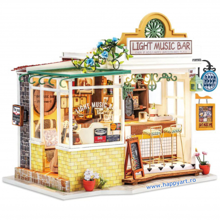 Machete casute - Macheta casuta din lemn, de asamblat DIY, Light Music Bar, 149 piese, DG147