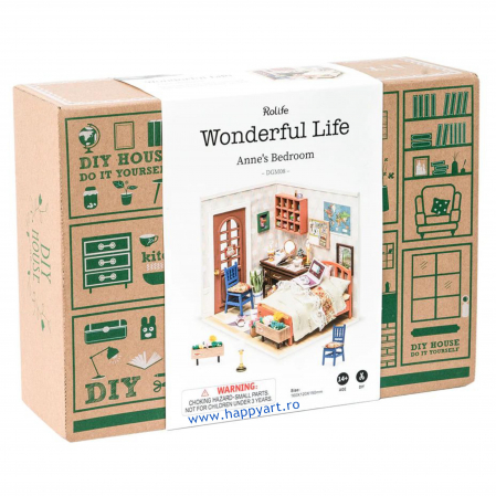 Macheta casuta din lemn, de asamblat DIY, Dormitorul Anei, 88 piese, DGM08 [5]