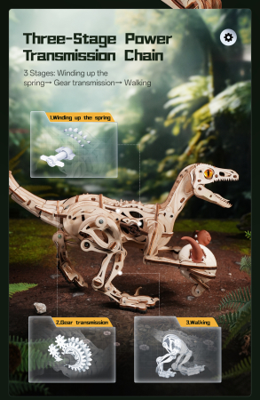 Puzzle 3D, mecanic, Velociraptor, lemn, 189 piese [8]
