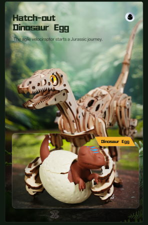 Puzzle 3D, mecanic, Velociraptor, lemn, 189 piese [4]