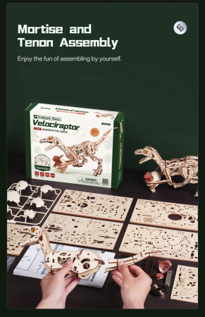 Puzzle 3D, mecanic, Velociraptor, lemn, 189 piese [6]