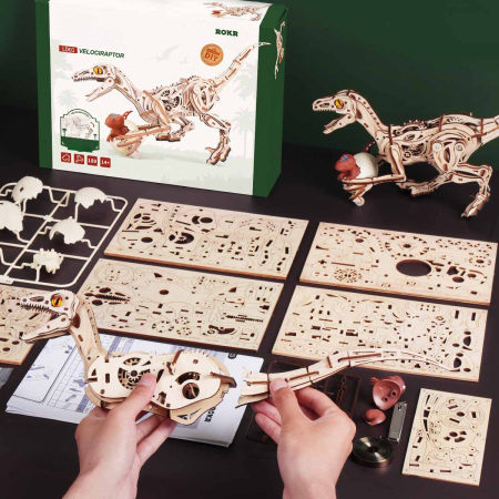 Puzzle 3D, mecanic, Velociraptor, lemn, 189 piese [12]