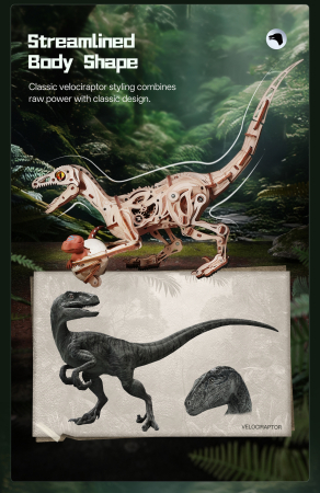 Puzzle 3D, mecanic, Velociraptor, lemn, 189 piese [9]
