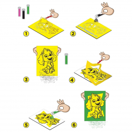 Paw Patrol - SKYE & EVEREST, Set creativ pictura cu nisip colorat, 2 planse 16,5 x 23,5 cm, 15 tuburi nisip multicolor, 1 penseta, 2 folii, + 3 ani [3]