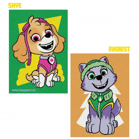 Paw Patrol - SKYE & EVEREST, Set creativ pictura cu nisip colorat, 2 planse 16,5 x 23,5 cm, 15 tuburi nisip multicolor, 1 penseta, 2 folii, + 3 ani [1]