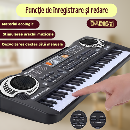 Pianina electronica pentru copii, Dabisy, 61 taste, monofonic, functie de inregistrare, 6 melodii demo, 16 timbre, microfon inclus, negru [5]