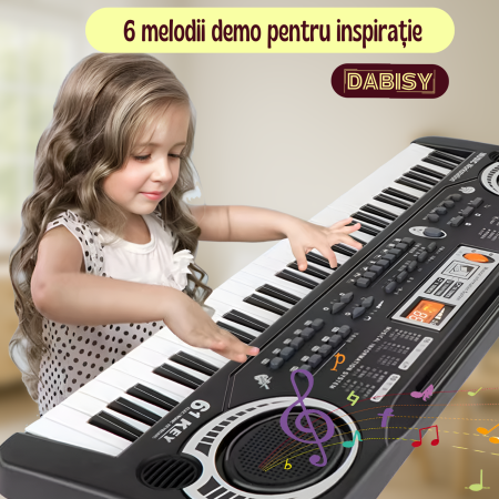 Pianina electronica pentru copii, Dabisy, 61 taste, monofonic, functie de inregistrare, 6 melodii demo, 16 timbre, microfon inclus, negru [3]