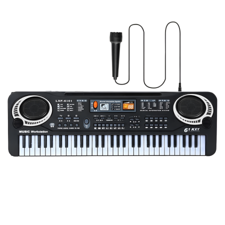 JUCARII SET - Pianina electronica pentru copii, Dabisy, 61 taste, monofonic, functie de inregistrare, 6 melodii demo, 16 timbre, microfon inclus, negru