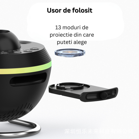 Proiector stelar Galaxy, 13 discuri in set, rotativ la 360 de grade, rezolutie 4 K, lampa de veghe, galaxii, luna, sistem solor, pamant si luna, negru [5]