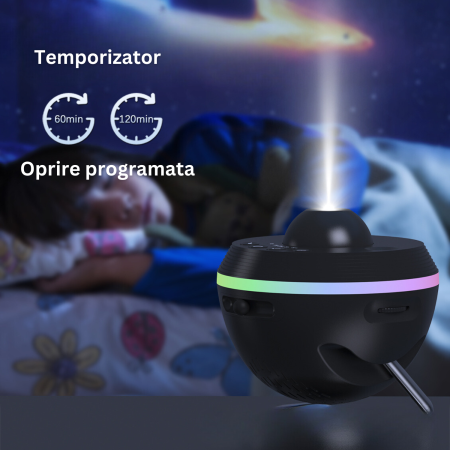 Proiector stelar Galaxy, 13 discuri in set, rotativ la 360 de grade, rezolutie 4 K, lampa de veghe, galaxii, luna, sistem solor, pamant si luna, negru [4]