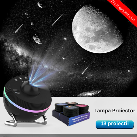 Proiector stelar Galaxy, 13 discuri in set, rotativ la 360 de grade, rezolutie 4 K, lampa de veghe, galaxii, luna, sistem solor, pamant si luna, negru [2]