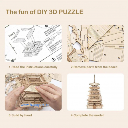 Puzzle 3D, Pagoda cu 5 etaje, lemn, 275 piese, TGN02 [5]
