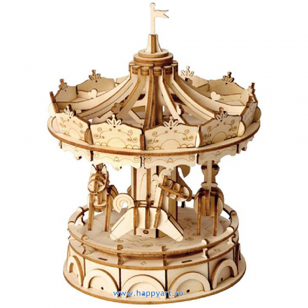 Puzzle 3D din Lemn pentru copii si adulti - Puzzle 3D, Carusel, lemn, 174 piese, TG404