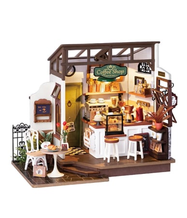 Machete casute - Puzzle 3D, Casuta DIY, Coffee Shop, 183 piese, lemn