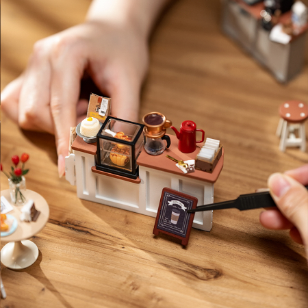 Puzzle 3D, Casuta DIY, Coffee Shop, 183 piese, lemn [4]