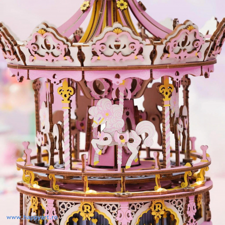 Puzzle 3D, Cutie muzicala, Carusel romantic, lemn, 346 piese, AMK62 [8]