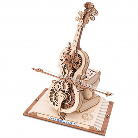 Puzzle 3D din Lemn pentru copii si adulti - Puzzle 3D, Cutie muzicala, Violoncelul magic, lemn, 255 piese, AMK63