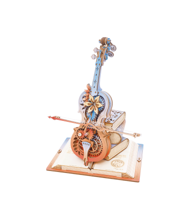 Puzzle 3D din Lemn pentru copii si adulti - Puzzle 3D, Cutie muzicala, Violoncelul magic, lemn, 255 piese, AMK63