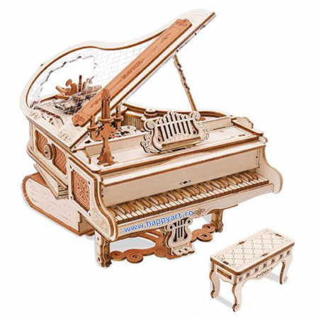 Puzzle 3D mecanic - Puzzle 3D, Cutie muzicala, Pianul magic, lemn, 223 piese, AMK81