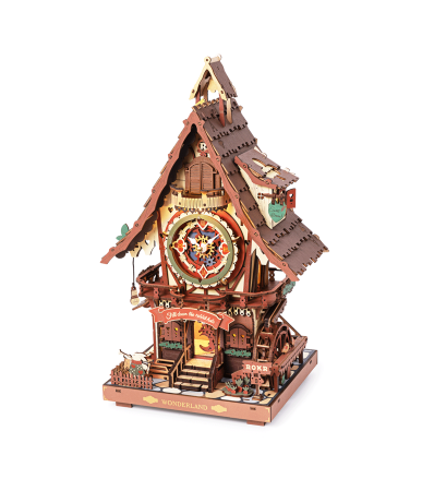 Puzzle 3D din Lemn pentru copii si adulti - Puzzle 3D mecanic, Ceas cu Cuc, Lemn colorat, 435 piese