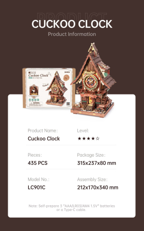 Puzzle 3D mecanic, Ceas cu Cuc, Lemn colorat, 435 piese [14]