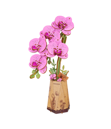 Puzzle 3D din Lemn pentru copii si adulti - Puzzle 3D, din lemn, Orhidee roz, 132 piese