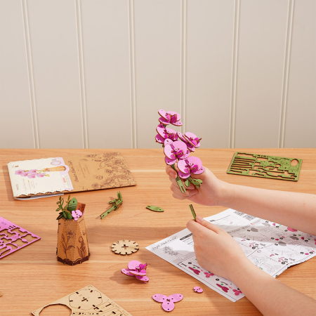 Puzzle 3D, din lemn, Orhidee roz, 132 piese [2]
