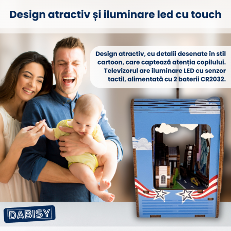 Puzzle 3D din lemn TELEVIZOR RETRO, DABISY, model NEW YORK, 78 de piese, iluminare led, material ecologic, DIY, unisex, 12+, multicolor [6]