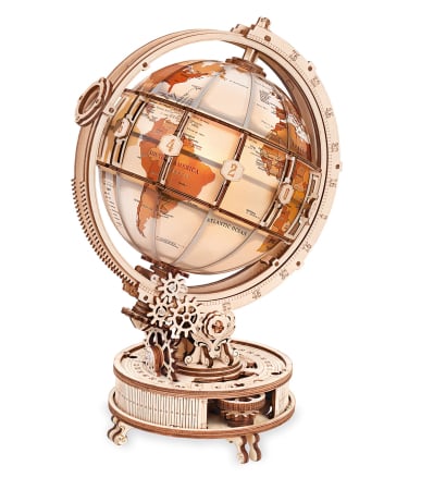 Puzzle 3D din Lemn pentru copii si adulti - Puzzle 3D varianta ELECTRICA, Glob pamantesc cu lumina, lemn, 185 piese, ST003D