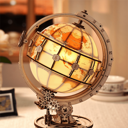 Puzzle 3D varianta ELECTRICA, Glob pamantesc cu lumina, lemn, 185 piese, ST003D [1]