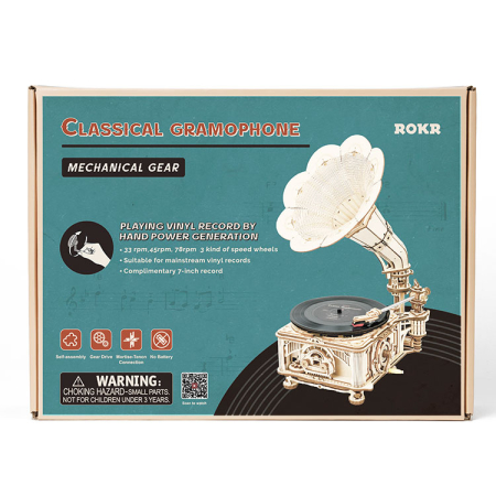 Puzzle 3D, lemn, cutiuta muzicala, Gramofon clasic, rotire cu manivela sau electrica, 424 piese [9]