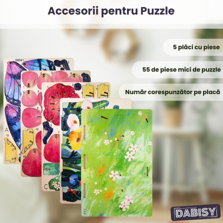 Puzzle 3D lemn DABISY, model Fluture, 55 piese, multicolor, sistem click-fit, 14.7x9.7x0.3 cm, 8+ [4]