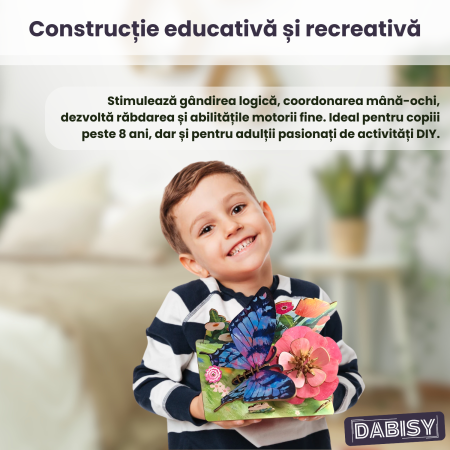 Puzzle 3D lemn DABISY, model Fluture, 55 piese, multicolor, sistem click-fit, 14.7x9.7x0.3 cm, 8+ [3]