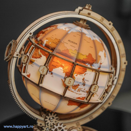 Puzzle 3D, Glob pamantesc cu lumina, lemn, 180 piese, ST003 [7]