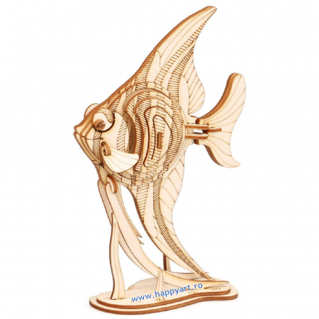 Puzzle 3D din Lemn pentru copii si adulti - Puzzle 3D, Angel fish, lemn, 45 piese, TG273