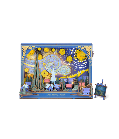 Puzzle 3D din Lemn pentru copii si adulti - Puzzle 3D, tablou, din lemn, Noapte instelata - Van Gogh