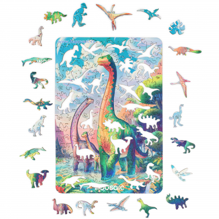 Puzzle copii, Diplodocus, din lemn, 100 piese, folie adeziv, macheta 3D si rigla lemn dinozaur, Unidragon [5]
