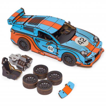 Puzzle din lemn 3D, Masina Comet GTS Black-Red, 219 piese, scara 1-18 [8]