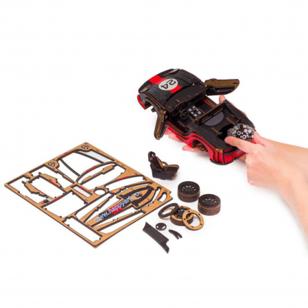 Puzzle din lemn 3D, Masina Comet GTS Black-Red, 219 piese, scara 1-18 [8]