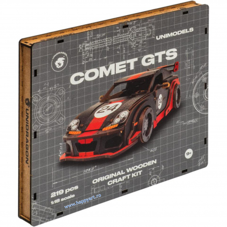 Puzzle din lemn 3D, Masina Comet GTS Black-Red, 219 piese, scara 1-18 [4]