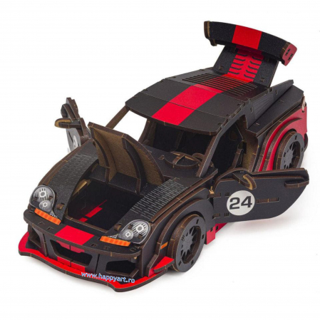 Puzzle din lemn 3D, Masina Comet GTS Black-Red, 219 piese, scara 1-18 [2]