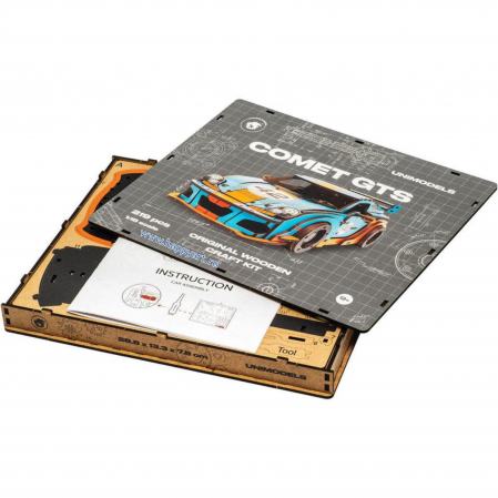 Puzzle din lemn 3D, Masina Comet GTS Black-Red, 219 piese, scara 1-18 [5]