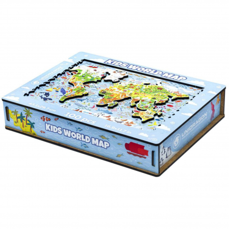 Puzzle din lemn, Harta lumii pentru copii, 100 piese, 43,1x29,7 cm [1]