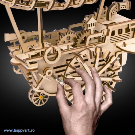 Puzzle mecanic 3D, Dirijabil steampunk, lemn, 229 piese, LK702 [9]
