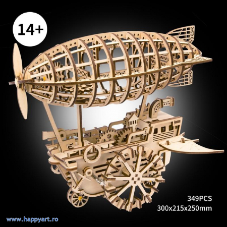 Puzzle mecanic 3D, Dirijabil steampunk, lemn, 229 piese, LK702 [4]
