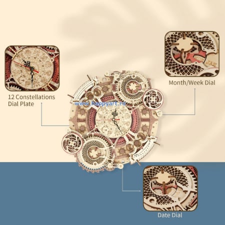 Puzzle mecanic 3D, Ceas de perete Zodiac, lemn, 168 piese, LC601 [11]