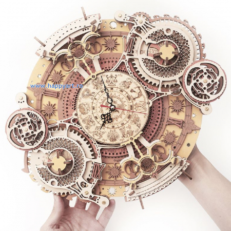 Puzzle mecanic 3D, Ceas de perete Zodiac, lemn, 168 piese, LC601 [8]