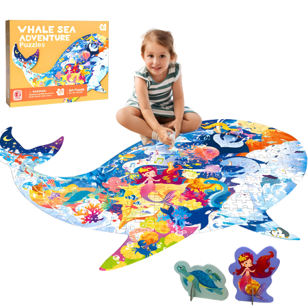 PUZZLE - Puzzle podea DABISY AVENTURA MARII, 277 piese, tematica oceane, albastru, 60x42cm, plus 2 figurine din carton