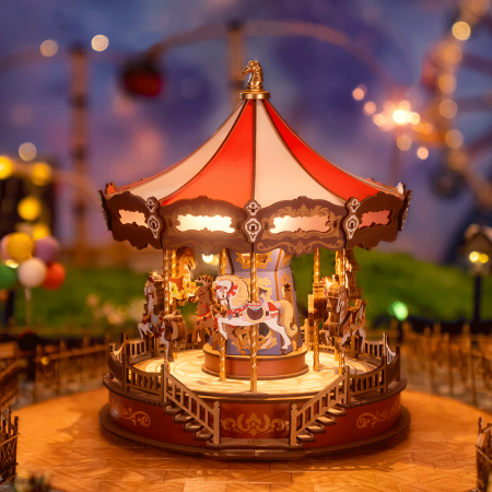 Puzzle 3D, Cutie muzicala, Classic Carousel, lemn, 265 piese [1]